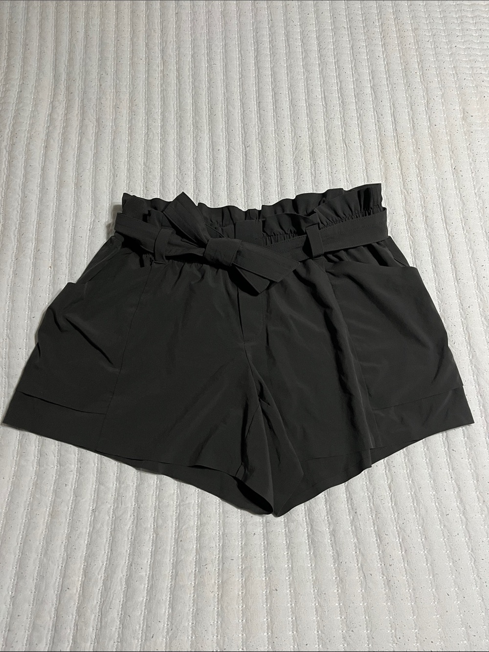Athleta Black High-Waist Paperbag Belted Shorts